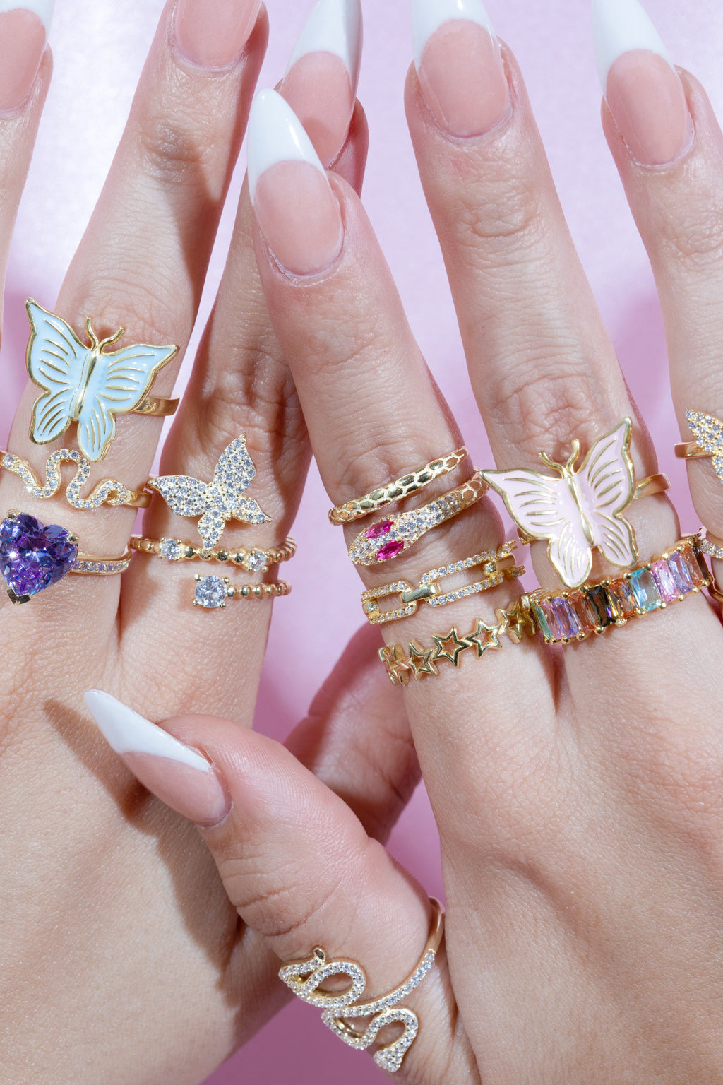 Pink Enamel Butterfly 925 Ring