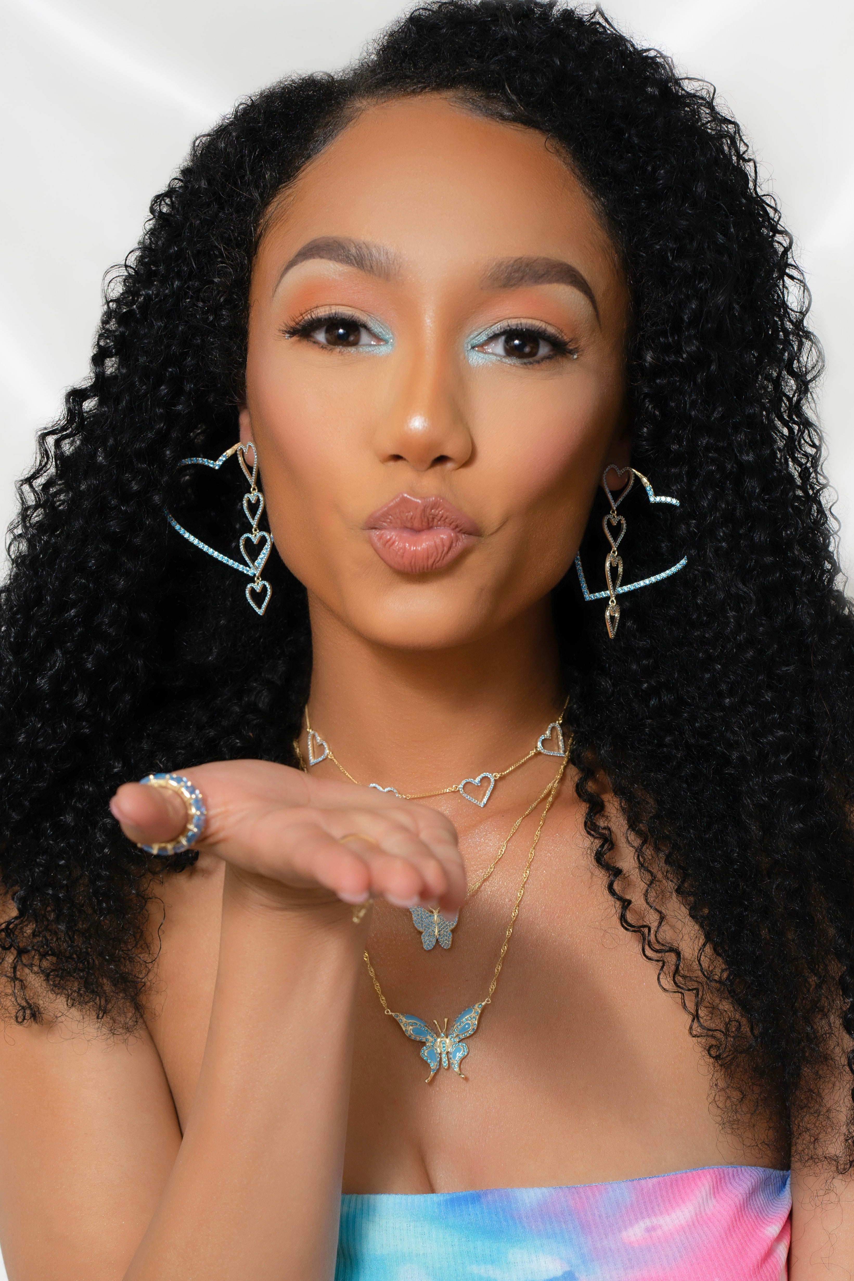 Blue Pavé Heart Drop 925 Earrings