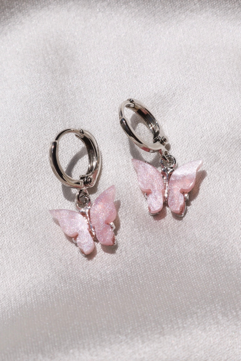 Silver Blush Butterfly Earrings