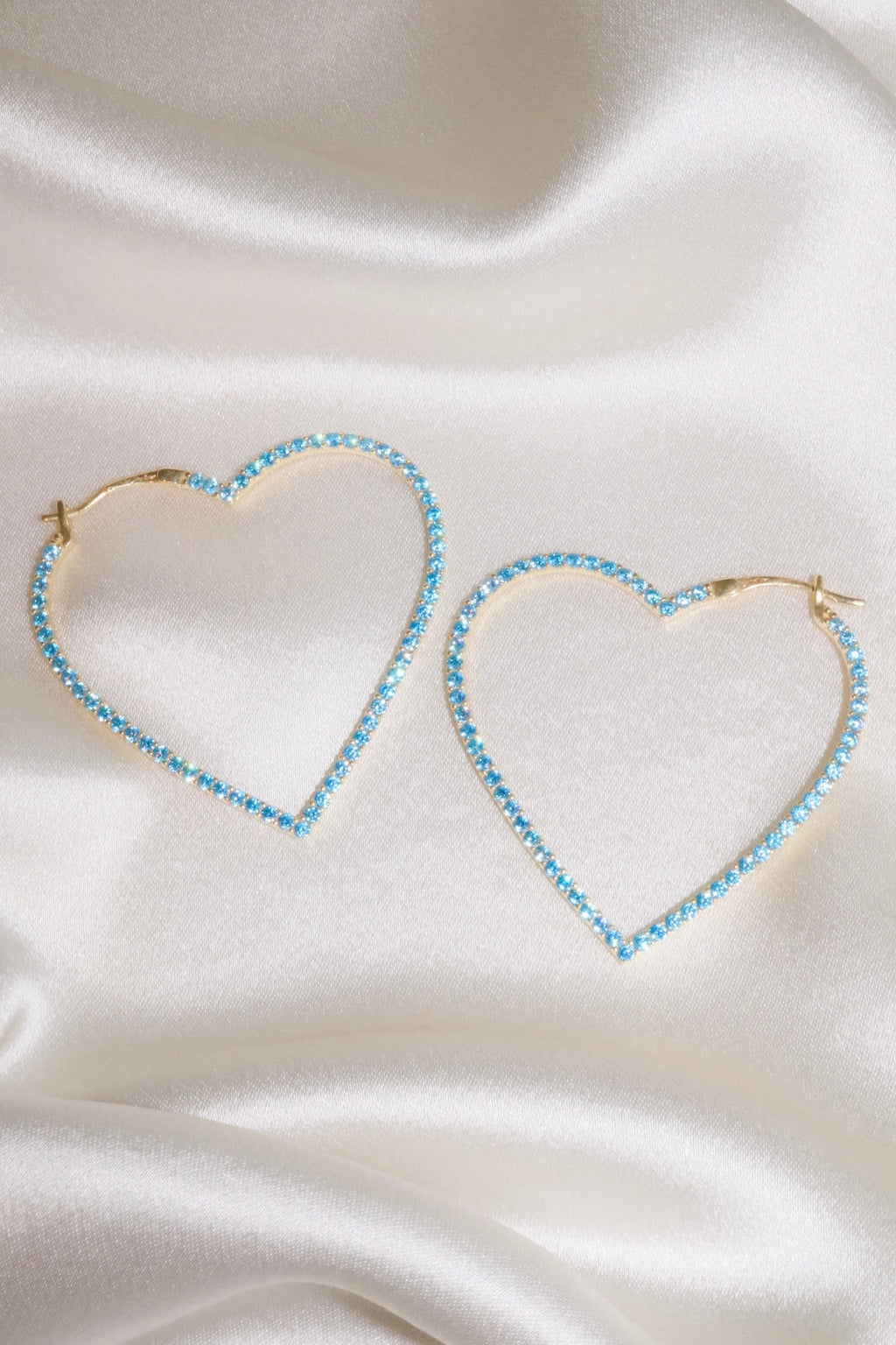 Blue Pavé Heart 925 Hoops