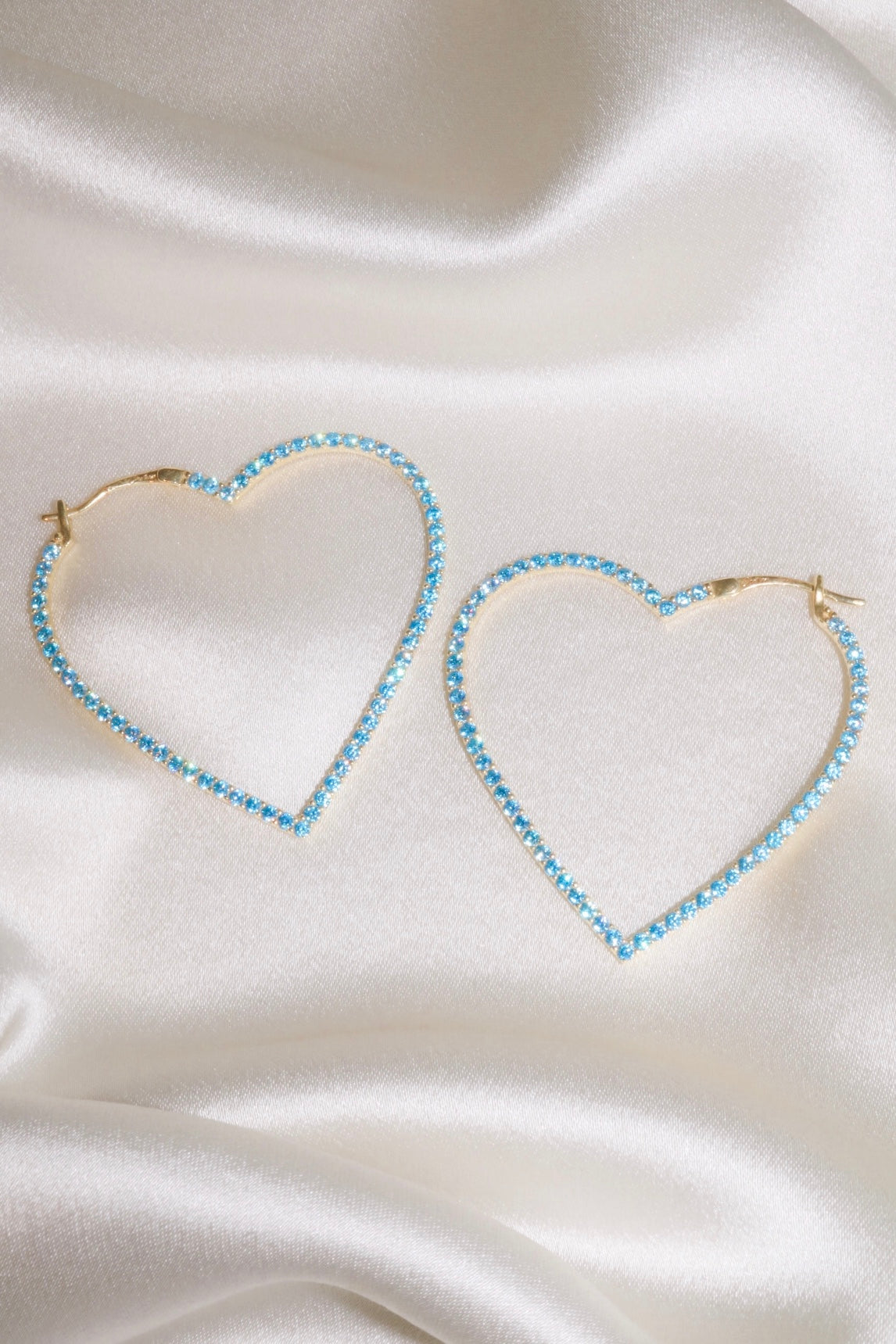 Blue Pavé Heart 925 Hoops