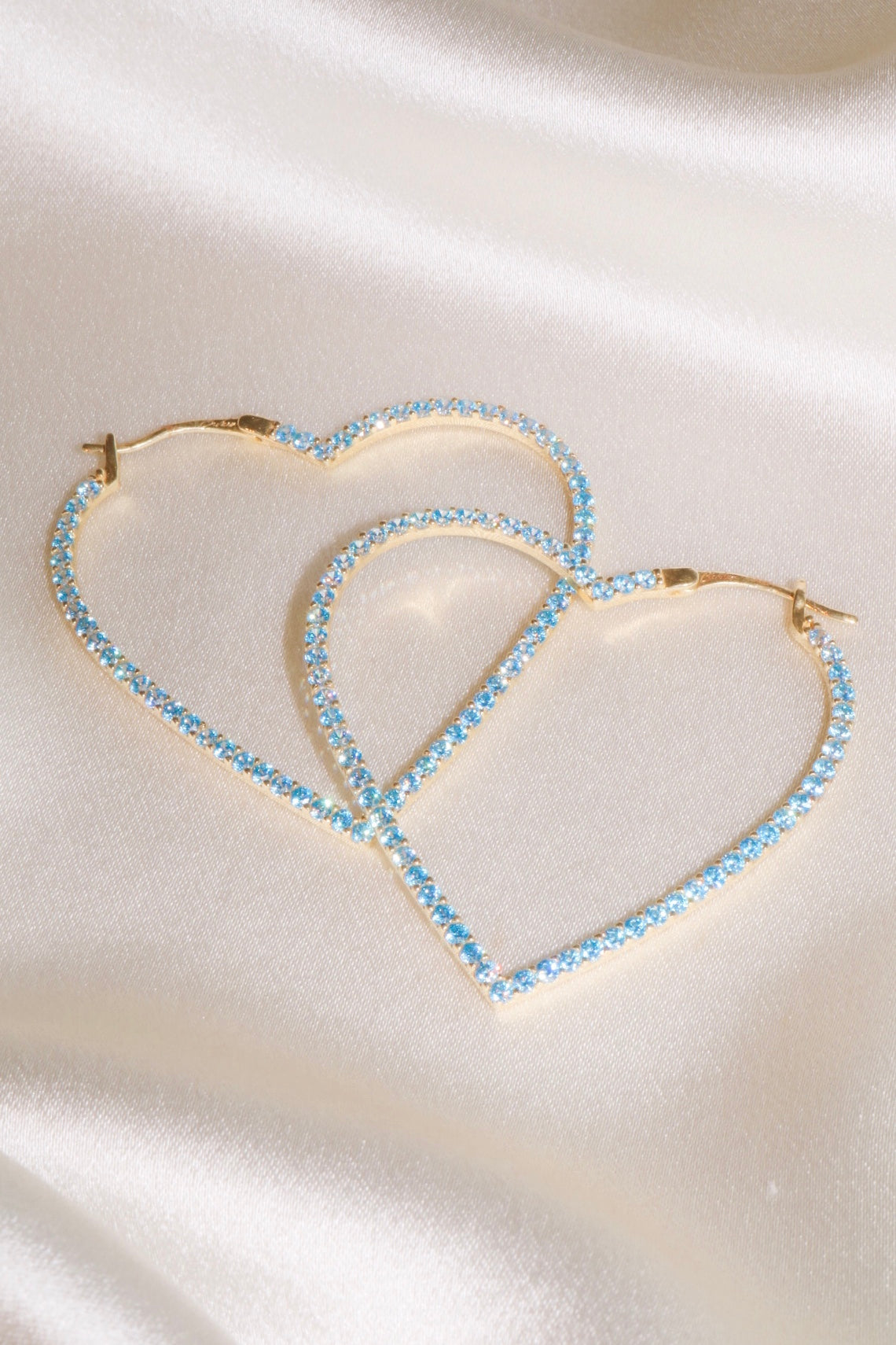 Blue Pavé Heart 925 Hoops