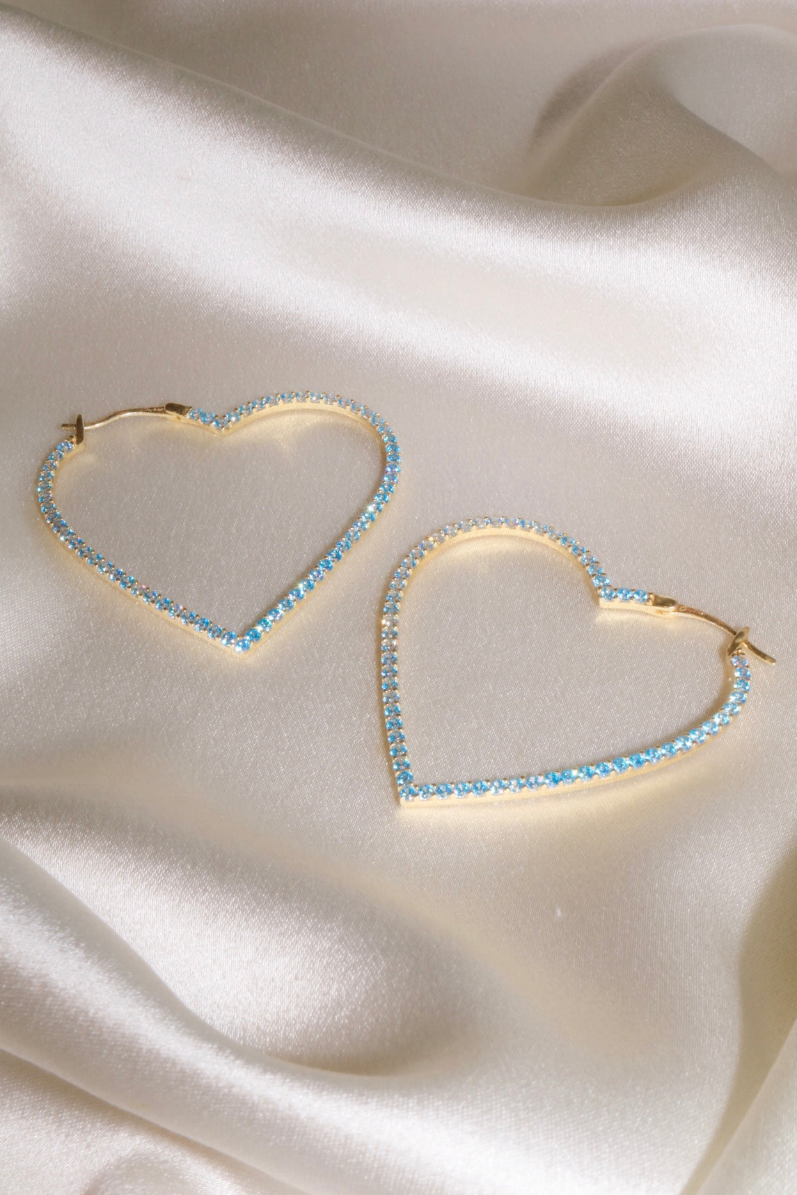 Blue Pavé Heart 925 Hoops