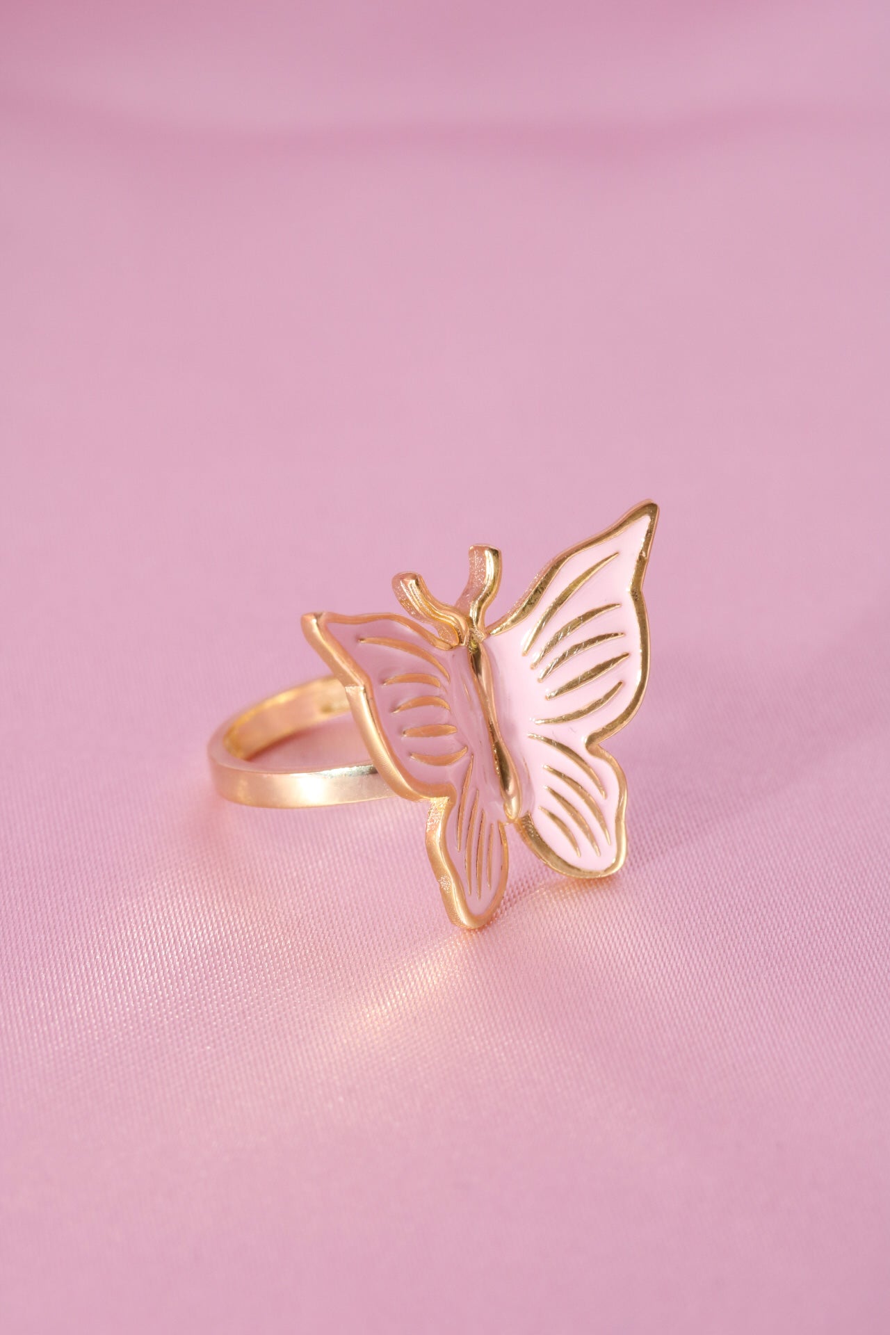 Pink Enamel Butterfly 925 Ring
